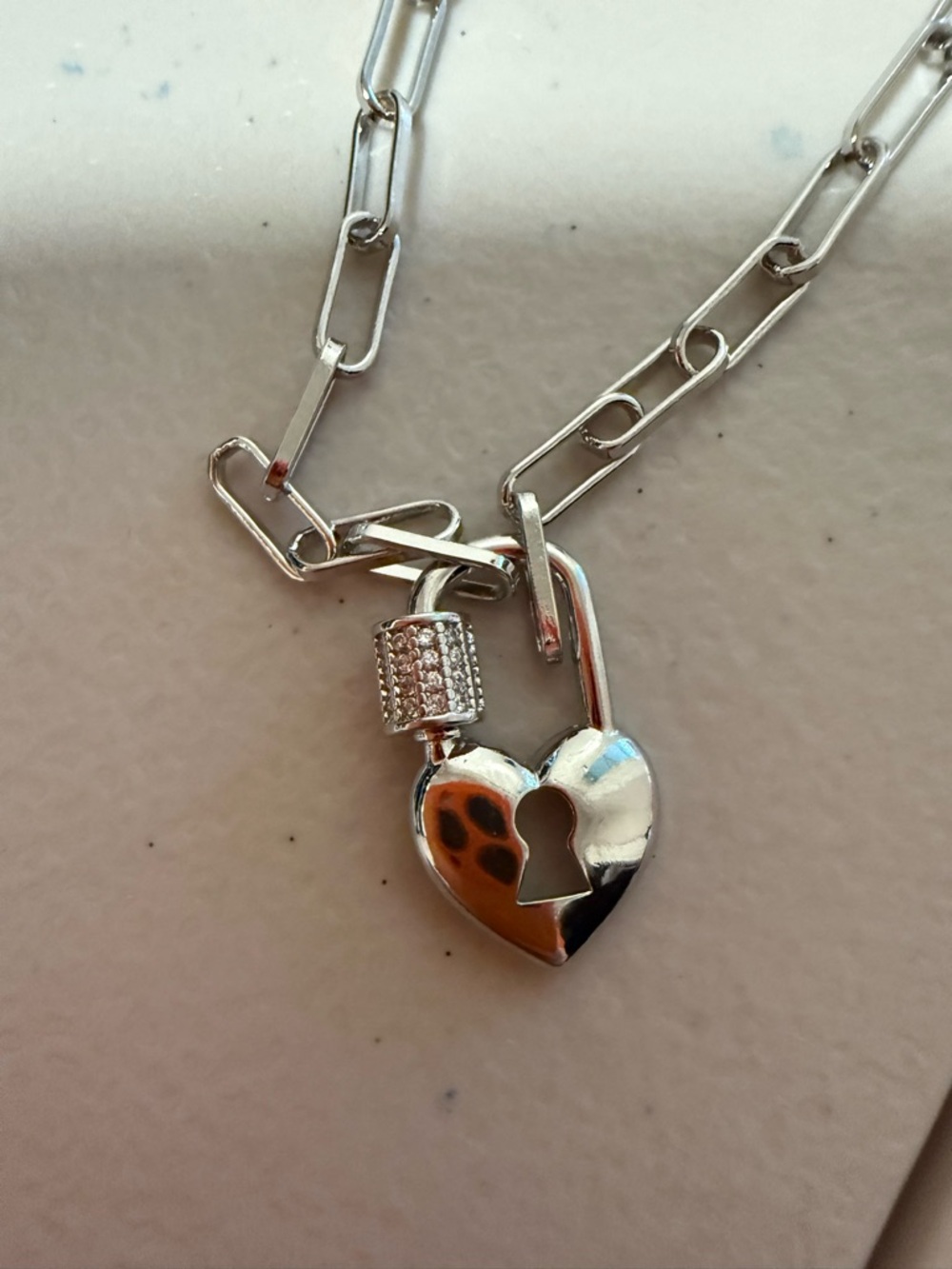 Gold plated Heart Padlock Necklace with Keyhole Charm
